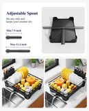 Dish Drying Rack - Multi-Functional Dish Rack for Kitchen Counter with Cutlery Holder, Rust-Proof Storage Solution with Rotatable,  Black