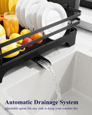 Dish Drying Rack - Multi-Functional Dish Rack for Kitchen Counter with Cutlery Holder, Rust-Proof Storage Solution with Rotatable,  Black