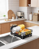Dish Drying Rack - Multi-Functional Dish Rack for Kitchen Counter with Cutlery Holder, Rust-Proof Storage Solution with Rotatable,  Black