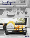 Dish Drying Rack - Multi-Functional Dish Rack for Kitchen Counter with Cutlery Holder, Rust-Proof Storage Solution with Rotatable,  Black
