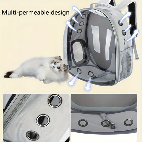 (BLUE)Replacement Transparent Pet Backpack with Zipper Closure - Heavy-Duty Structure, Ventilated and Padded Lining - Portable Travel Carrier for Cats, Small Dogs, Airplanes, Trains, Cars - Safe and Comfortable Carrier Backpack for Busy Pet Owners - Ideal