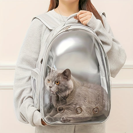 (BLUE)Replacement Transparent Pet Backpack with Zipper Closure - Heavy-Duty Structure, Ventilated and Padded Lining - Portable Travel Carrier for Cats, Small Dogs, Airplanes, Trains, Cars - Safe and Comfortable Carrier Backpack for Busy Pet Owners - Ideal