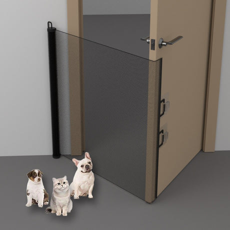 Expandable Pet Fence, made of PVC mesh material, easy to install, suitable for small dogs, cats, and various pets. No-drilling design effectively prevents pets from escaping, making it an ideal choice for stairs, corridors, and doorways.  （BLACK）