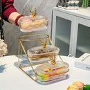 Fashion Three-Tier Covered Snack and Fruit Tray - Sturdy Metal Frame, Nordic Design, Suitable for Kitchen, Living Room, and Parties | Perfect for Holding Dried Fruits, Candies, Nuts | Easy to Clean, Versatile Appetizer Plate, Ideal for Serving and Hosting