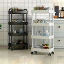 Four-Tier Rolling Cosmetics Storage Rack - Made of durable plastic, equipped with 360-degree swivel casters, strong load-bearing capacity - Suitable for bathroom, bedroom, kitchen, and home storage | White