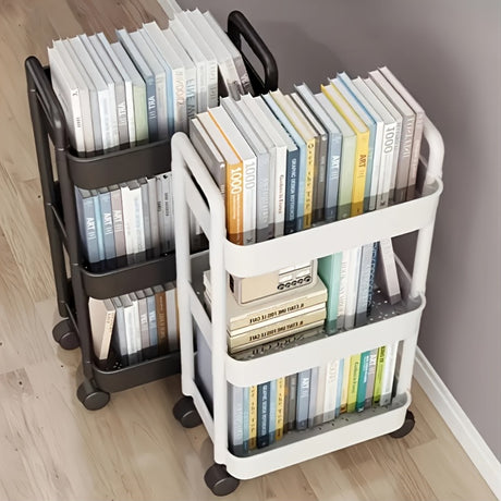 Four-Tier Rolling Cosmetics Storage Rack - Made of durable plastic, equipped with 360-degree swivel casters, strong load-bearing capacity - Suitable for bathroom, bedroom, kitchen, and home storage | White