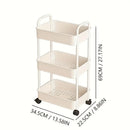 Four-Tier Rolling Cosmetics Storage Rack - Made of durable plastic, equipped with 360-degree swivel casters, strong load-bearing capacity - Suitable for bathroom, bedroom, kitchen, and home storage | White