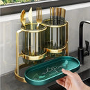 Solid white gold Luxury Wall-Mounted Cutlery Holder, Household Knife Fork Spoon Organizer, New Kitchen Utensil Drainer and Chopstick Container, Tableware Storage Rack