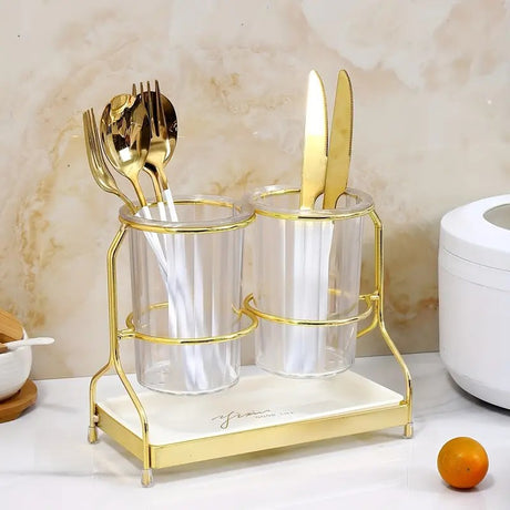 Solid white gold Luxury Wall-Mounted Cutlery Holder, Household Knife Fork Spoon Organizer, New Kitchen Utensil Drainer and Chopstick Container, Tableware Storage Rack