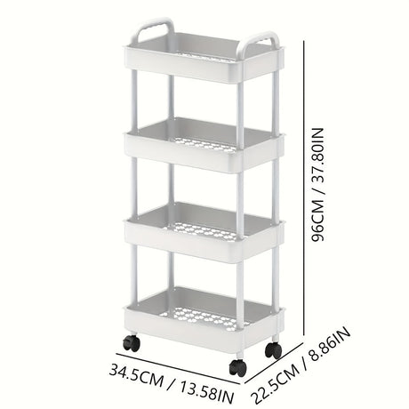 Three-Tier Rolling Cosmetics Storage Rack - Made of durable plastic, equipped with 360-degree swivel casters, strong load-bearing capacity - Suitable for bathroom, bedroom, kitchen, and home storage | White