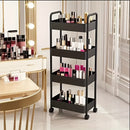 Four-Tier Rolling Cosmetics Storage Rack - Made of durable plastic, equipped with 360-degree swivel casters, strong load-bearing capacity - Suitable for bathroom, bedroom, kitchen, and home storage | BLACK
