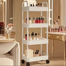 Four-Tier Rolling Cosmetics Storage Rack - Made of durable plastic, equipped with 360-degree swivel casters, strong load-bearing capacity - Suitable for bathroom, bedroom, kitchen, and home storage | BLACK