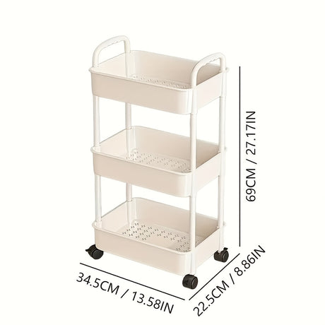 Four-Tier Rolling Cosmetics Storage Rack - Made of durable plastic, equipped with 360-degree swivel casters, strong load-bearing capacity - Suitable for bathroom, bedroom, kitchen, and home storage | BLACK