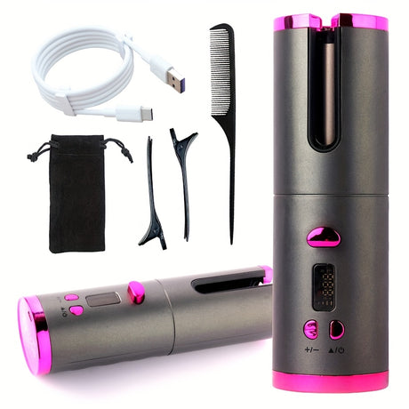 USB LCD Wireless Charging Automatic Portable Hair Curler Smart Home Personal Care Appliance Mini Hair Curling Iron, Stylish Design, Multiple Colors Available