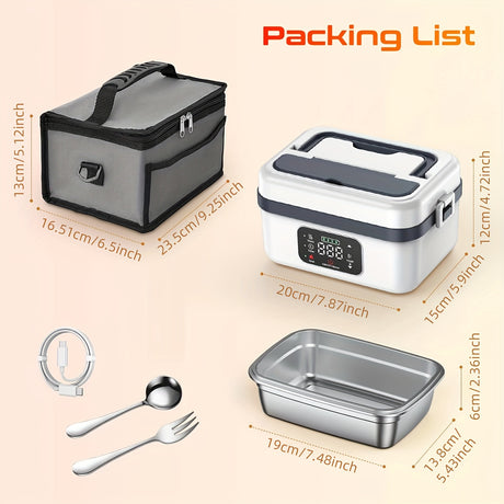 Electric Heating Insulated Lunch Box | 304 Stainless Steel Portable Insulated Storage Container, Suitable for Office, Camping, Picnics | Compact Insulated Food Container with Charging Function, No Water Needed(white)