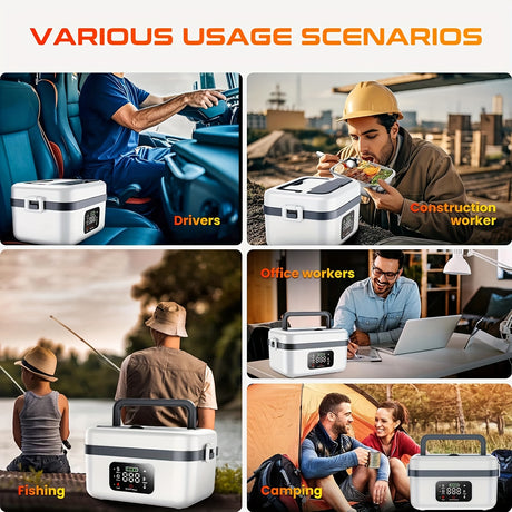 Electric Heating Insulated Lunch Box | 304 Stainless Steel Portable Insulated Storage Container, Suitable for Office, Camping, Picnics | Compact Insulated Food Container with Charging Function, No Water Needed(white)