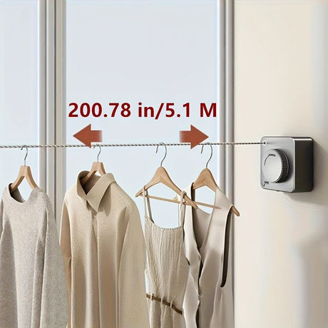 Gray Wall-Mounted Adjustable Clothes Hanger, Space-Saving Laundry Organizer