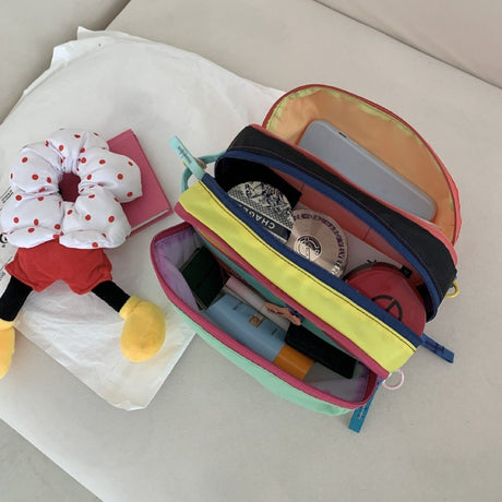 Dopamine Color-Block Cross-Body Bag Travel Bag Fashion Accessory Trendy Bag - Navy - Size routine