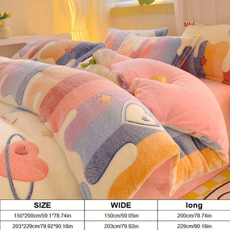 Lucky Heart-Shaped Bedding Set 3-Piece Bedding Heart Pattern Bedding Soft - Love - themed powder - Size 150*200cm