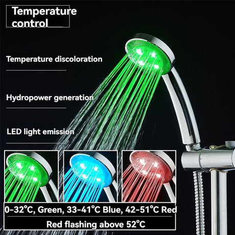 LED Shower Head Battery-Free Shower Head Glowing Shower Head Air Injection - Silver - Size Seven - color variable light
