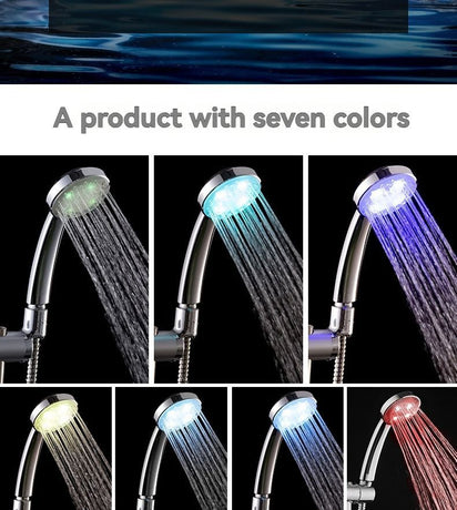 LED Shower Head Battery-Free Shower Head Glowing Shower Head Air Injection - Silver - Size Seven - color variable light