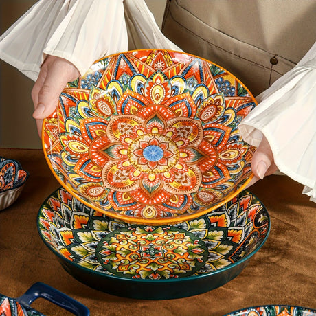 Ceramic Dinner Plates 4-Piece Set Unique Design High-Quality Ceramic Versatile - Multi - Size Pack of 4 pieces