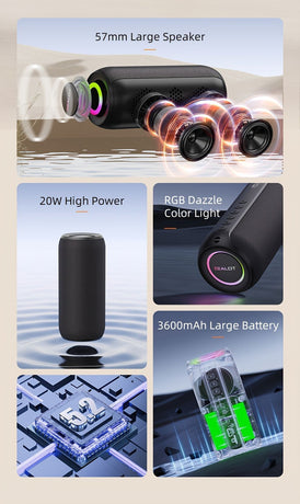 wireless bluetooth speaker, portable speaker, outdoor speaker, waterproof speaker, RGB light speaker, bass heavy speaker, camping speaker, beach speaker, Australia outdoor audio - Navy - Size IPX7