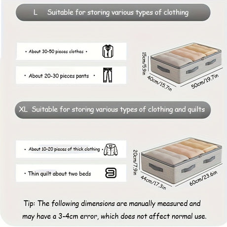 Large Storage Organizer Bag - Made from heavy-duty non-woven fabric with transparent windows, multi-layer clothing storage box suitable for wardrobes, under-bed, and travel. （L）