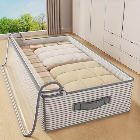 Large Storage Organizer Bag - Made from heavy-duty non-woven fabric with transparent windows, multi-layer clothing storage box suitable for wardrobes, under-bed, and travel. （L）