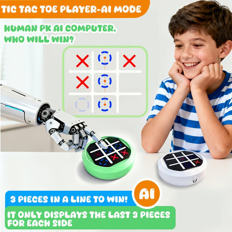 4-in-1 Electronic Tic Tac Toe Game: AI Battle, Two-Player Mode, Memory & Speed Challenge | Handheld Portable Game Console, Suitable for Both Kids and Adults (Batteries Not Included)（green）