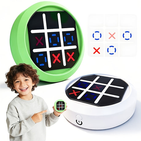 4-in-1 Electronic Tic Tac Toe Game: AI Battle, Two-Player Mode, Memory & Speed Challenge | Handheld Portable Game Console, Suitable for Both Kids and Adults (Batteries Not Included)（WHITE）