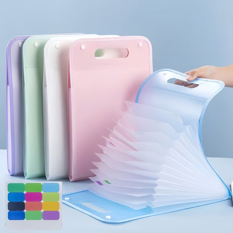 13-Pocket Accordion File Folder — A4 Portable Vertical Folding Organizer with Index Tabs, Suitable for School, Office, Student, and Professional Document Organization, Made of High-Clarity Waterproof Material, Expandable Multi-Functional File Pouch（pink）