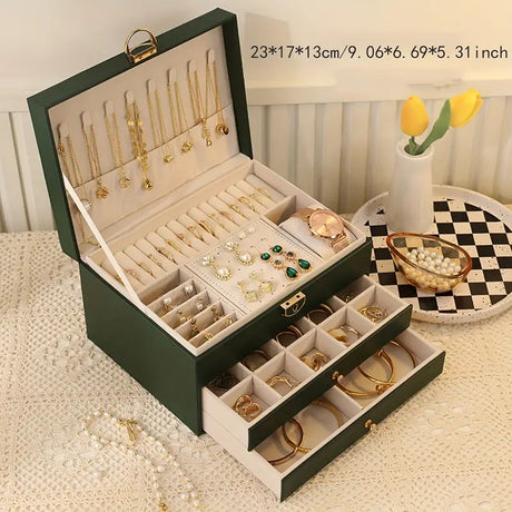 Black  High-end Jewelry Storage Box for Necklaces, Earrings, Ear Studs, Bracelets, Rings, Exquisite Accessories, Gold, and Jewelry – Large Capacity, Ideal as a Gift for Mother’s Day, Father’s Day, Teacher’s Day, Halloween, Thanksgiving, and Christmas.