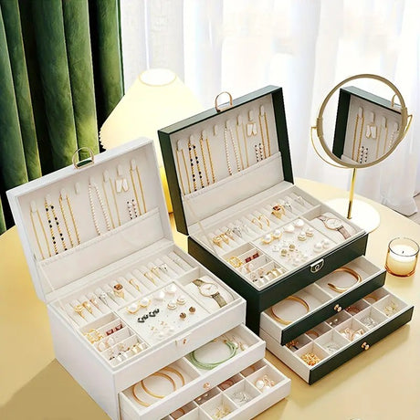 Pink High-end Jewelry Storage Box for Necklaces, Earrings, Ear Studs, Bracelets, Rings, Exquisite Accessories, Gold, and Jewelry – Large Capacity, Ideal as a Gift for Mother’s Day, Father’s Day, Teacher’s Day, Halloween, Thanksgiving, and Christmas.
