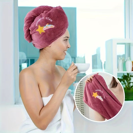 Ladies' Soft Quick-Dry Shower Cap Towel - Delicate Embroidery, Essential for a Refreshing Bath（yellow）