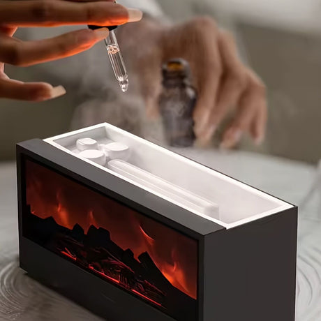 Aromatic Essential Oil Fireplace Diffuser Color Flame Diffuser Bonfire Fireplace Humidifier with Remote for Home and Office(WHITE)