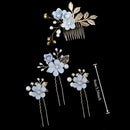 BLUE  4-Piece Elegant Light Luxury Pearl Flower Hair Accessories Set, Bridal Wedding Hairpin and Hairpin Headdress Set, Bridesmaid Gift Banquet Ornament Set for Women's Hairpin