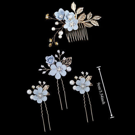 PINK 4-Piece Elegant Light Luxury Pearl Flower Hair Accessories Set, Bridal Wedding Hairpin and Hairpin Headdress Set, Bridesmaid Gift Banquet Ornament Set for Women's Hairpin
