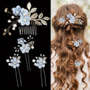 PINK 4-Piece Elegant Light Luxury Pearl Flower Hair Accessories Set, Bridal Wedding Hairpin and Hairpin Headdress Set, Bridesmaid Gift Banquet Ornament Set for Women's Hairpin
