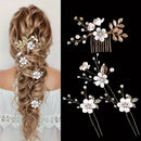 PINK 4-Piece Elegant Light Luxury Pearl Flower Hair Accessories Set, Bridal Wedding Hairpin and Hairpin Headdress Set, Bridesmaid Gift Banquet Ornament Set for Women's Hairpin