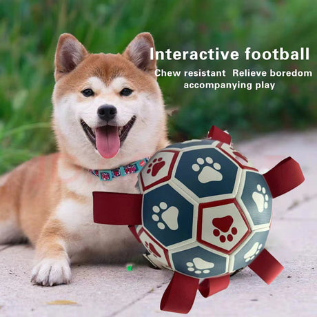Interactive dog soccer with air pump-heavy rubber tug-of-war toy, with paw print design, non-toxic blue orange ball, suitable for large/medium dogs, strong chewers, catching and training-suitable for all breeds and sizes, durable and safe