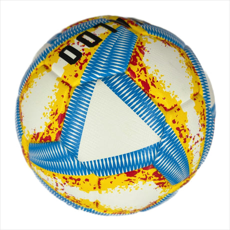 A yellow, blue and red football with color matching size5, PU fitting material, Christmas Boxing Day gift, including pump+air needle+net bag set,soccer