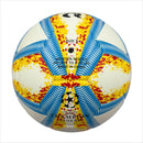 A yellow, blue and red football with color matching size5, PU fitting material, Christmas Boxing Day gift, including pump+air needle+net bag set,soccer