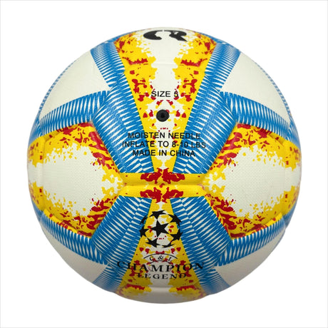 A yellow, blue and red football with color matching size5, PU fitting material, Christmas Boxing Day gift, including pump+air needle+net bag set,soccer