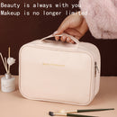 High-capacity multi-layer travel makeup organizer, featuring removable compartments and a brush holder—a portable beauty case, elegantly painted storage box, designed as a standalone unit, no assembly required.（BLACK）