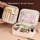 High-capacity multi-layer travel makeup organizer, featuring removable compartments and a brush holder—a portable beauty case, elegantly painted storage box, designed as a standalone unit, no assembly required.（BLACK）