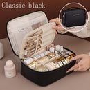 High-capacity multi-layer travel makeup organizer, featuring removable compartments and a brush holder—a portable beauty case, elegantly painted storage box, designed as a standalone unit, no assembly required.（WHITE）