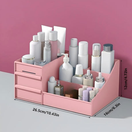 White Multi-Compartment Large-Capacity Desktop Storage Box Keeps vanity tables and desks neat and organized—lipsticks, masks, makeup brushes all stored in one box. Easy access, seamlessly fits into various settings.