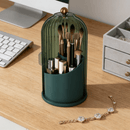 Transparent Rotating Makeup Brush Holder: 360° Rotation for Easy Access, Dust-Proof with Compartments, Neat and Portable(Transparent green）