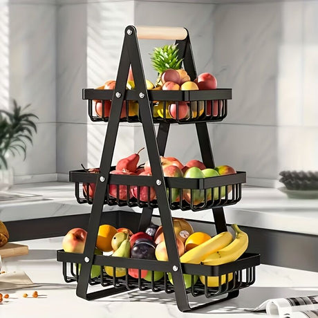 Heavy-Duty Metal Fruit Storage Basket (2-Layer Removable Divider) – Space-Saving Organizer for Kitchen, Refrigerator, Pantry & Dining Table – Sturdy Rectangular Design, Modern Kitchenware | Durable Structure
